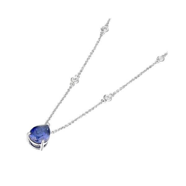 Astra 3.20ct Lab Sapphire and Diamond Solitaire Pear Cut Necklace in Silver - Image 5