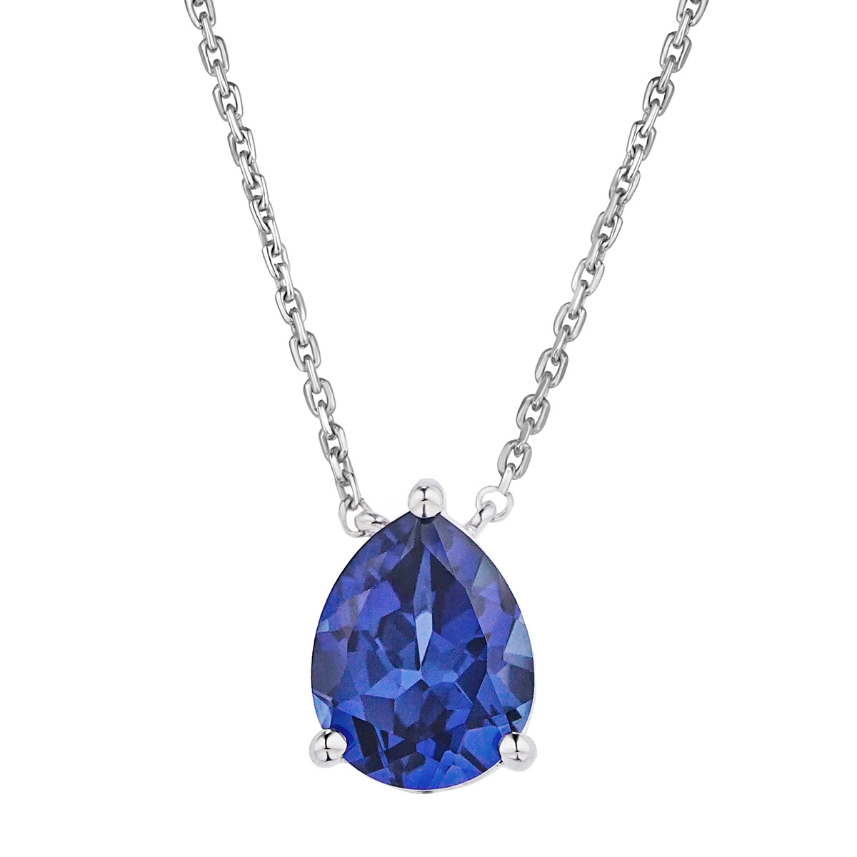Astra 3.20ct Lab Sapphire and Diamond Solitaire Pear Cut Necklace 