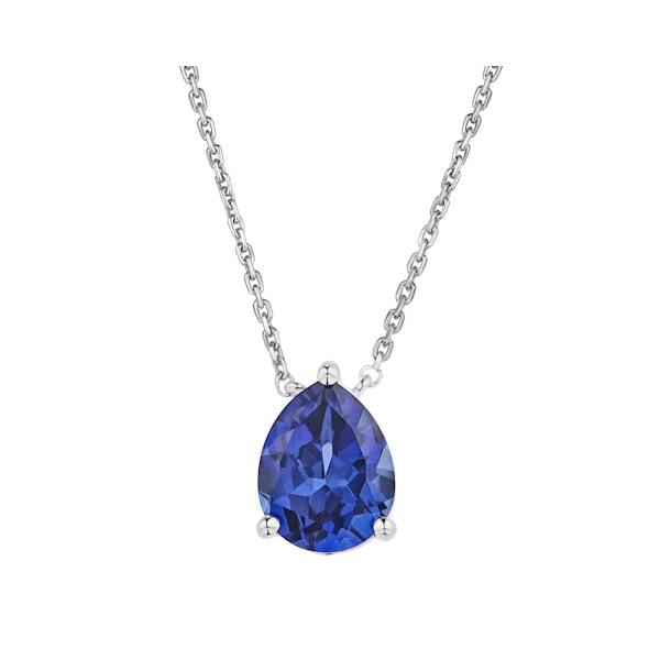 Astra 3.20ct Lab Sapphire and Diamond Solitaire Pear Cut Necklace in Silver - Image 1
