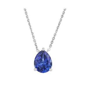 Astra 3.20ct Lab Sapphire and Diamond Solitaire Pear Cut Necklace in Silver