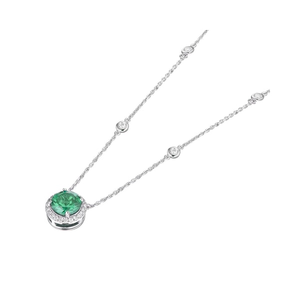 Astra 2.30ct Lab Emerald and Diamond Halo Round Cut Necklace in Silver - Image 5