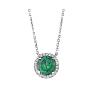 Astra 2.30ct Lab Emerald and Diamond Halo Round Cut Necklace in Silver