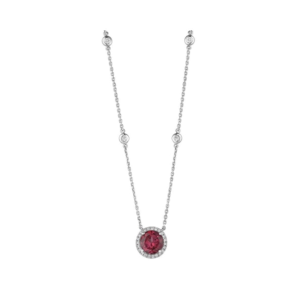 Astra 3.60ct Lab Ruby and Diamond Halo Round Cut Necklace in Silver - Image 3