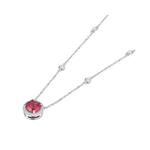 Astra 3.60ct Lab Ruby and Diamond Halo Round Cut Necklace in Silver - Image 5