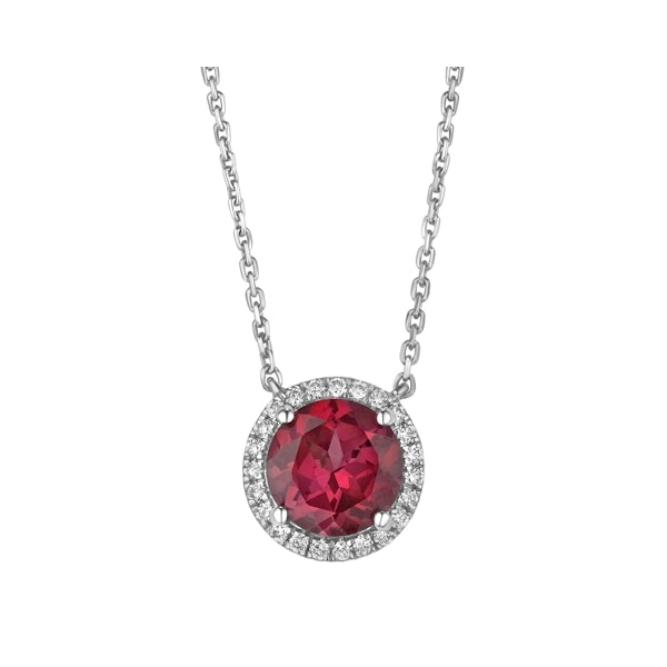 Astra 3.60ct Lab Ruby and Diamond Halo Round Cut Necklace in Silver - Image 1