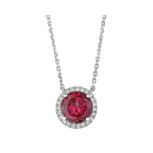 Astra 3.60ct Lab Ruby and Diamond Halo Round Cut Necklace in Silver