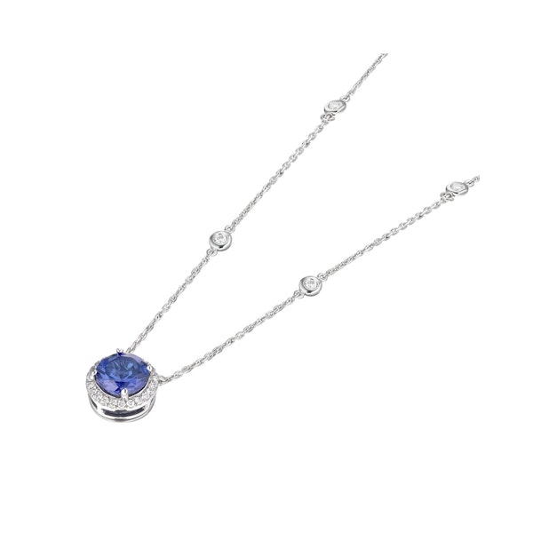 Astra 3.50ct Lab Sapphire and Diamond Halo Round Cut Necklace in Silver - Image 5