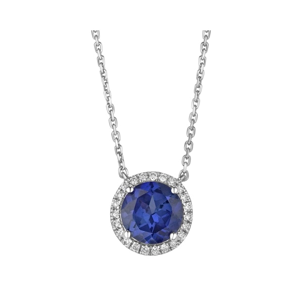 Astra 3.50ct Lab Sapphire and Diamond Halo Round Cut Necklace in Silver - Image 1
