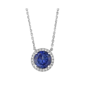 Astra 3.50ct Lab Sapphire and Diamond Halo Round Cut Necklace in Silver