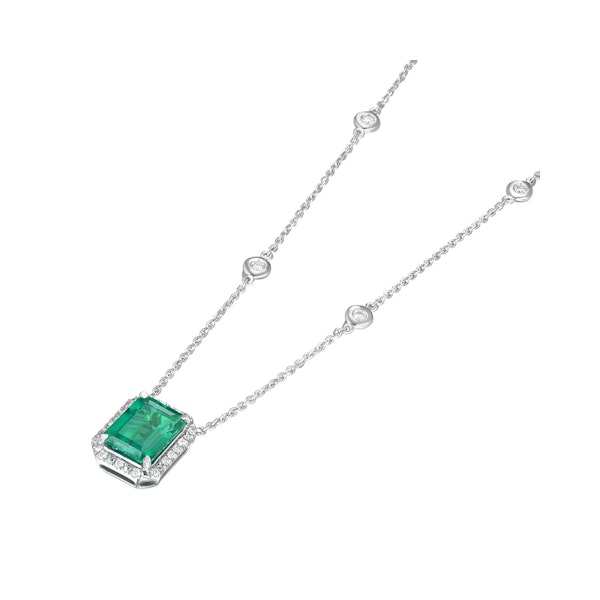 Astra 1.50ct Lab Emerald and Diamond Halo Octagon Cut Necklace in Silver - Image 5