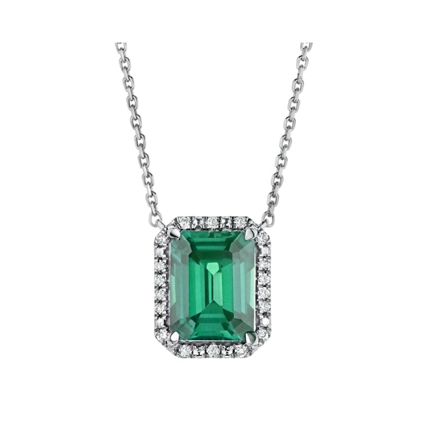 Astra 1.50ct Lab Emerald and Diamond Halo Octagon Cut Necklace in Silver - Image 1