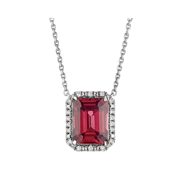 Astra 1.80ct Lab Ruby and Diamond Halo Octagon Cut Necklace in Silver - Image 1