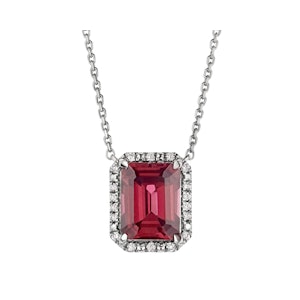 Astra 1.80ct Lab Ruby and Diamond Halo Octagon Cut Necklace in Silver