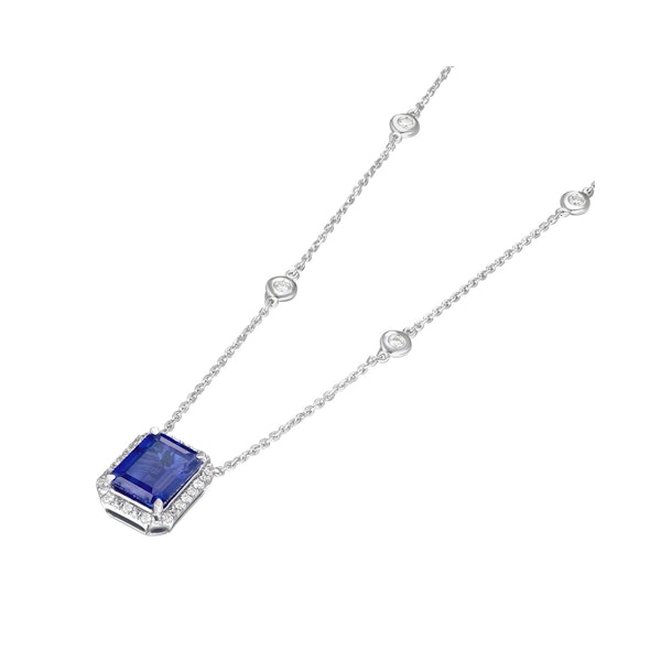 Astra 2.00ct Lab Sapphire and Diamond Halo Octagon Cut Necklace in Silver - Image 5