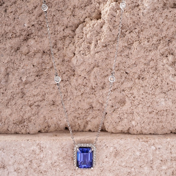 Astra 2.00ct Lab Sapphire and Diamond Halo Octagon Cut Necklace in Silver - Image 6