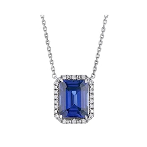 Astra 2.00ct Lab Sapphire and Diamond Halo Octagon Cut Necklace in Silver