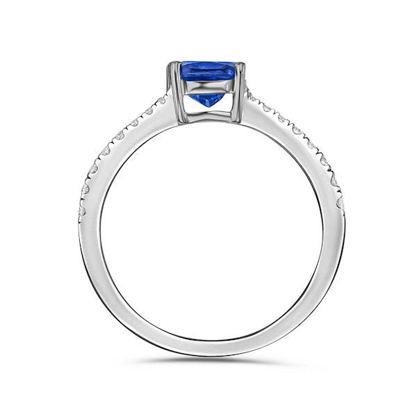 Astra 2.30ct Lab Sapphire and Diamond Shoulder Set Cushion Cut Ring in Silver - Image 3