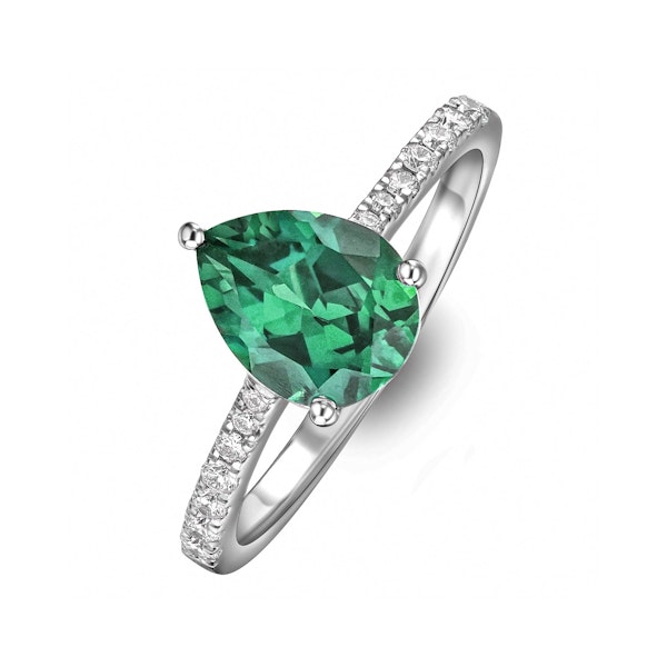 Astra 2.30ct Lab Emerald and Diamond Shoulder Set Pear Cut Ring in Silver - Image 1