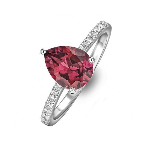 Astra 3.50ct Lab Ruby and Diamond Shoulder Set Pear Cut Ring in Silver - Image 1