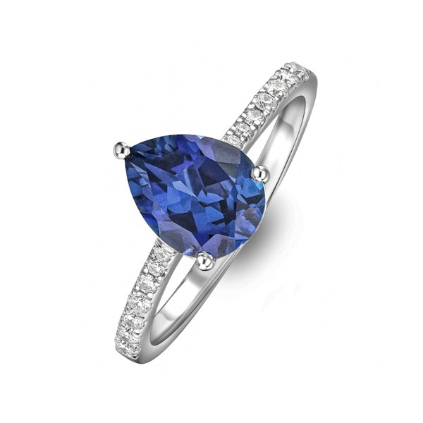 Astra 3.10ct Lab Sapphire and Diamond Shoulder Set Pear Cut Ring in Silver - Image 1