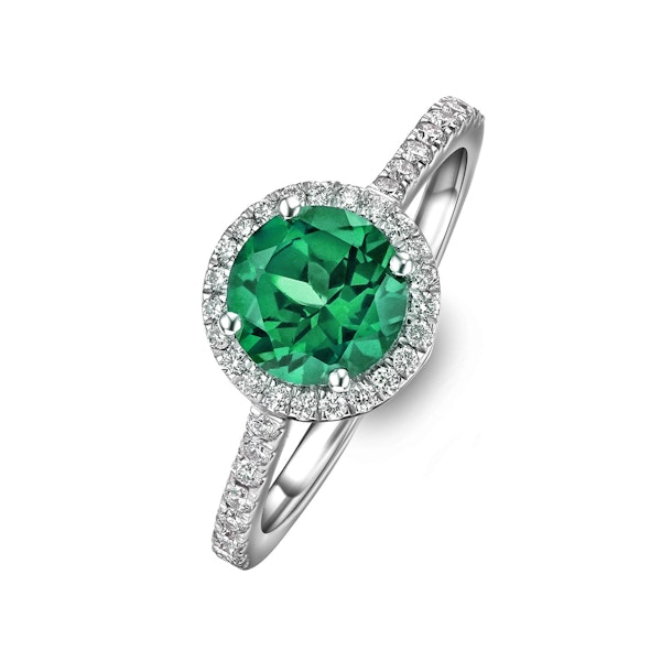 Astra 2.50ct Lab Emerald and Diamond Halo Shoulder Set Round Cut in Silver - Image 1