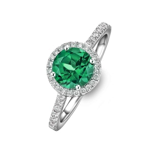 Astra 2.50ct Lab Emerald and Diamond Halo Shoulder Set Round Cut in Silver
