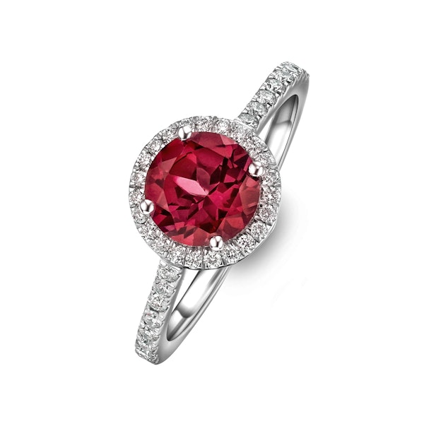 Astra 3.60ct Lab Ruby and Diamond Halo Shoulder Set Round Cut Ring in Silver - Image 1