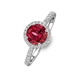 Astra 3.60ct Lab Ruby and Diamond Halo Shoulder Set Round Cut Ring in Silver