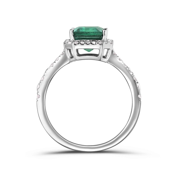 Astra 1.50ct Lab Emerald and Diamond Halo Shoulder Set Octagon Cut Ring in Silver - Image 3