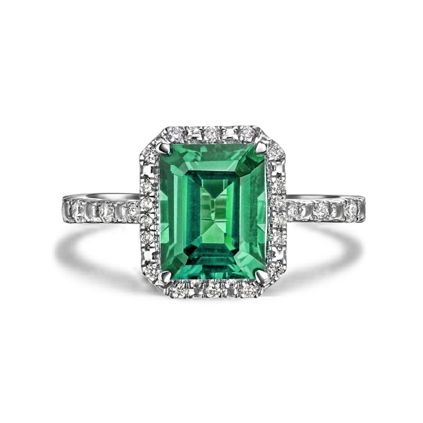 Astra 1.50ct Lab Emerald and Diamond Halo Shoulder Set Octagon Cut Ring in Silver - Image 5