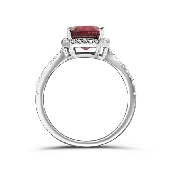 Astra 1.90ct Lab Ruby and Diamond Halo Shoulder Set Octagon Cut Ring in Silver - Image 3