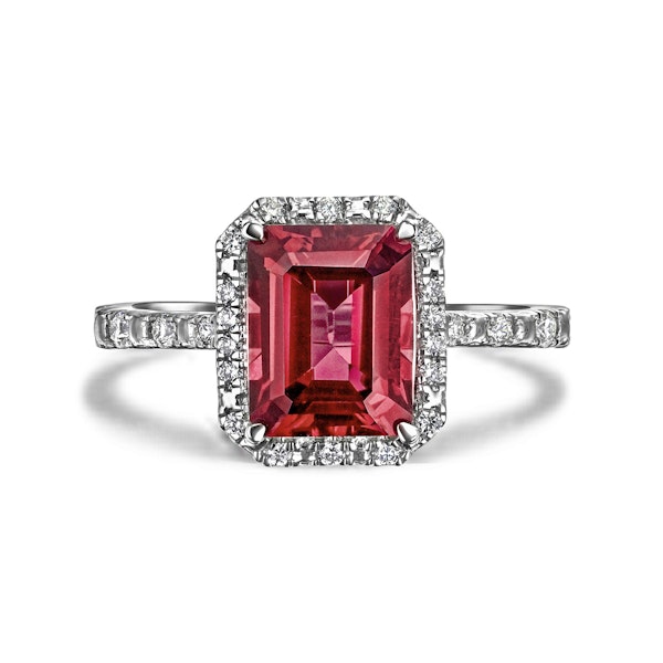 Astra 1.90ct Lab Ruby and Diamond Halo Shoulder Set Octagon Cut Ring in Silver - Image 5