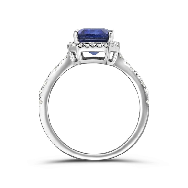 Astra 1.90ct Lab Sapphire Halo Shoulder Set Octagon Cut Ring in Silver - Image 3
