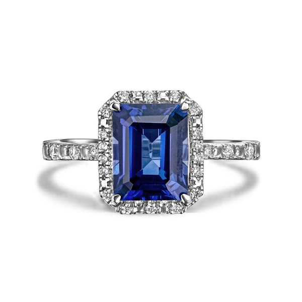 Astra 1.90ct Lab Sapphire Halo Shoulder Set Octagon Cut Ring in Silver - Image 5