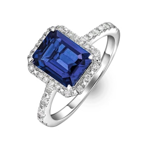 Astra 1.90ct Lab Sapphire Halo Shoulder Set Octagon Cut Ring in Silver