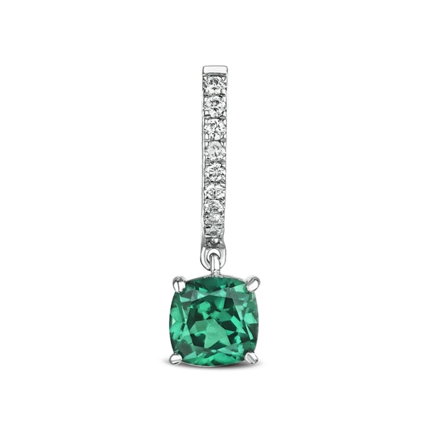 Astra 3.40ct Lab Emerald and Diamond Drop Cushion Cut Earrings in Silver - Image 4