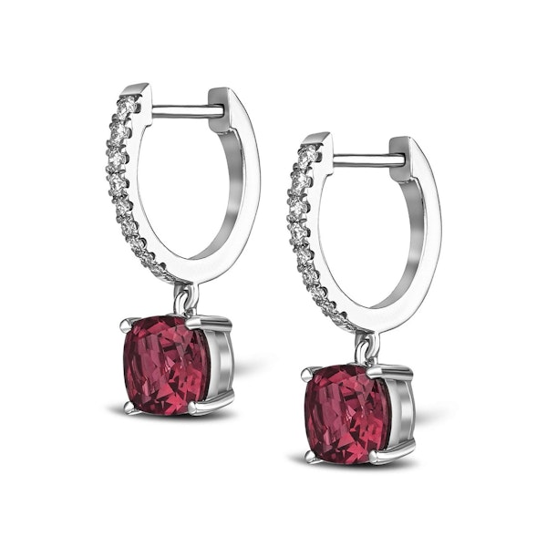 Astra 4.00ct Lab Ruby and Diamond Drop Cushion Cut Earrings in Silver - Image 3