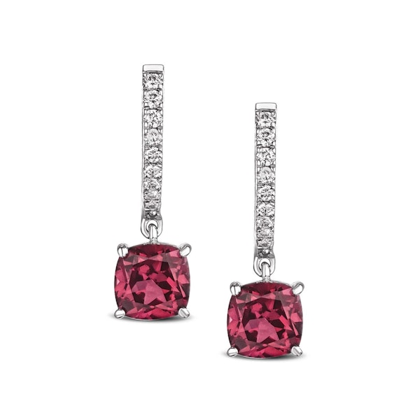 Astra 4.00ct Lab Ruby and Diamond Drop Cushion Cut Earrings in Silver - Image 1