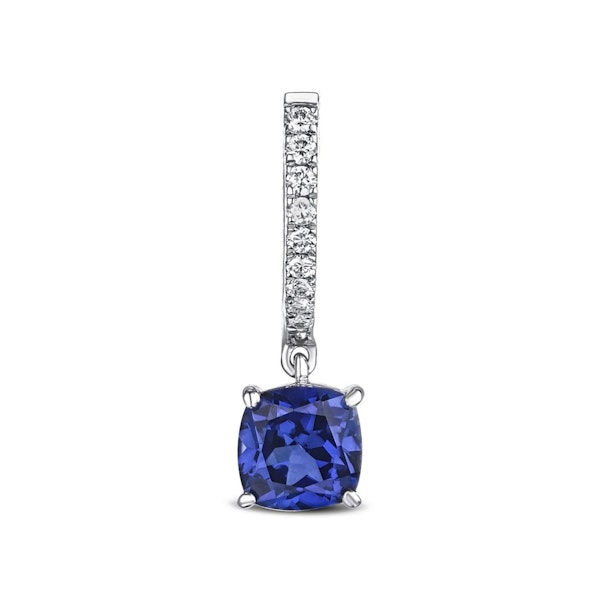 Astra 4.70t Lab Sapphire and Diamond Drop Cushion Cut Earrings in Silver - Image 4