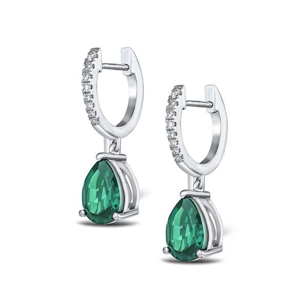 Astra 4.60ct Lab Emerald and Diamond Drop Pear Cut Earrings in Silver - Image 3