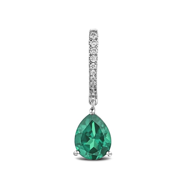 Astra 4.60ct Lab Emerald and Diamond Drop Pear Cut Earrings in Silver - Image 4