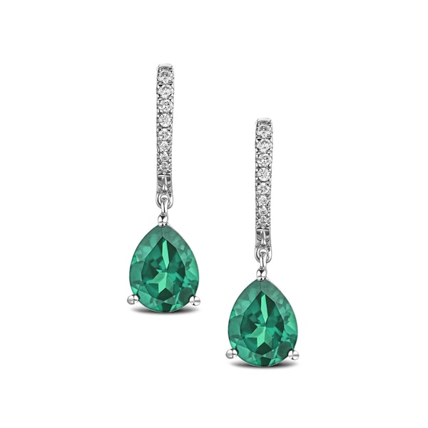 Astra 4.60ct Lab Emerald and Diamond Drop Pear Cut Earrings in Silver - Image 1