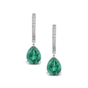 Astra 4.60ct Lab Emerald and Diamond Drop Pear Cut Earrings in Silver
