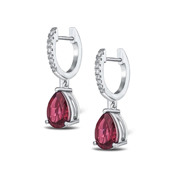 Astra 6.80ct Lab Ruby and Diamond Drop Pear Cut Earrings in Silver - Image 3
