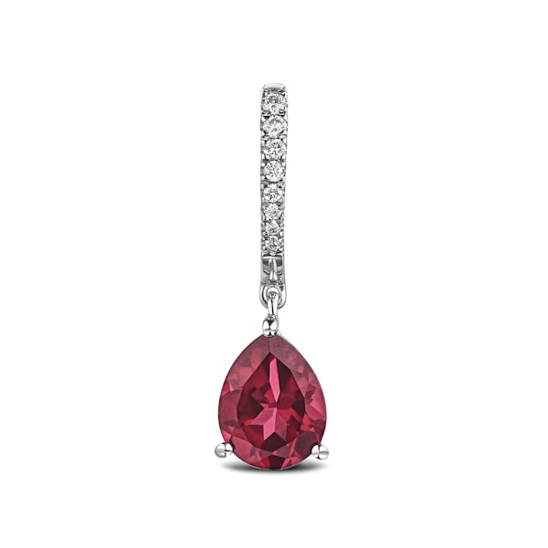 Astra 6.80ct Lab Ruby and Diamond Drop Pear Cut Earrings in Silver - Image 4
