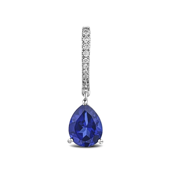 Astra 6.50ct Lab Sapphire and Diamond Drop Pear Cut Earrings in Silver - Image 5