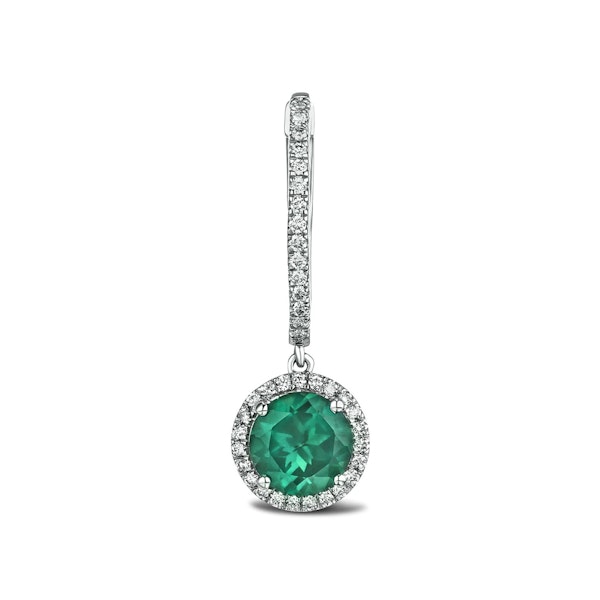 Astra 4.70ct Lab Emerald and Diamond Drop Halo Round Cut Earrings in Silver - Image 5