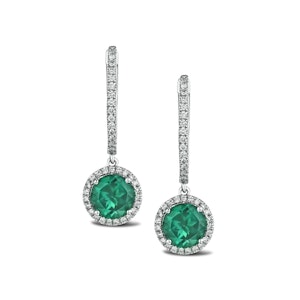 Astra 4.70ct Lab Emerald and Diamond Drop Halo Round Cut Earrings in Silver