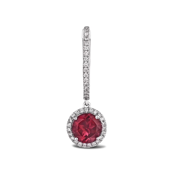 Astra 7.10ct Lab Ruby and Diamond Drop Halo Round Cut Earrings in Silver - Image 5