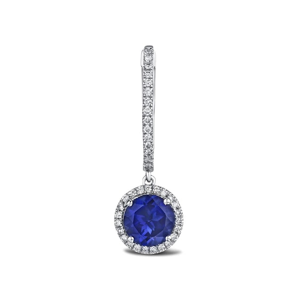 Astra 7.00ct Lab Sapphire and Diamond Drop Halo Round Cut Earrings in Silver - Image 5
